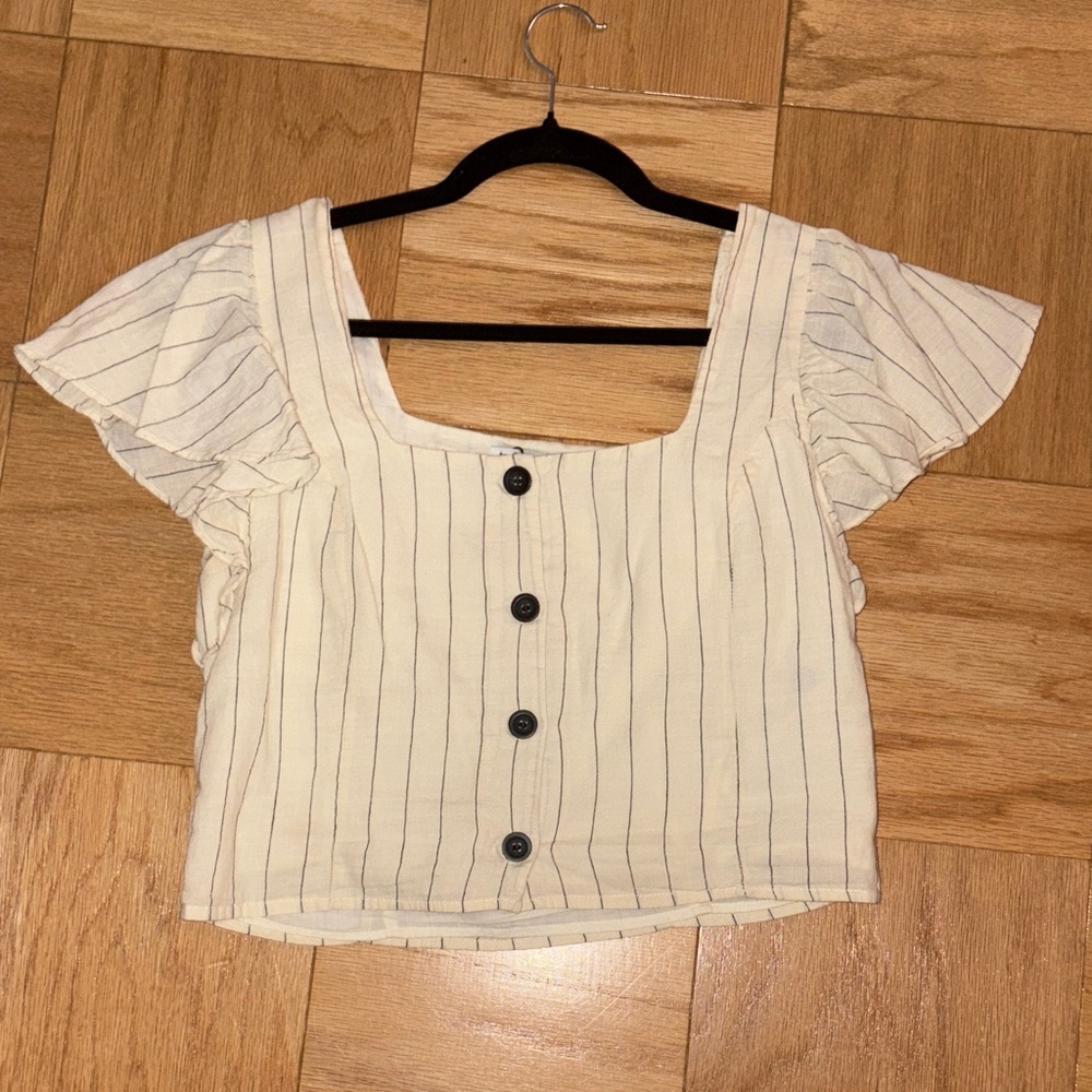 Zara Cream Striped Button-Up Blouse